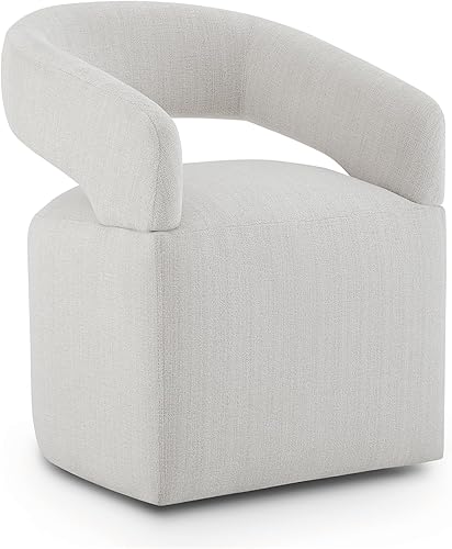 Miniatura 13 de Sillas de comedor tapizadas con ruedas, moderna silla lateral de barril con rodillos para comedor, dormitorio, sala de estar, sala de lectura, lino,