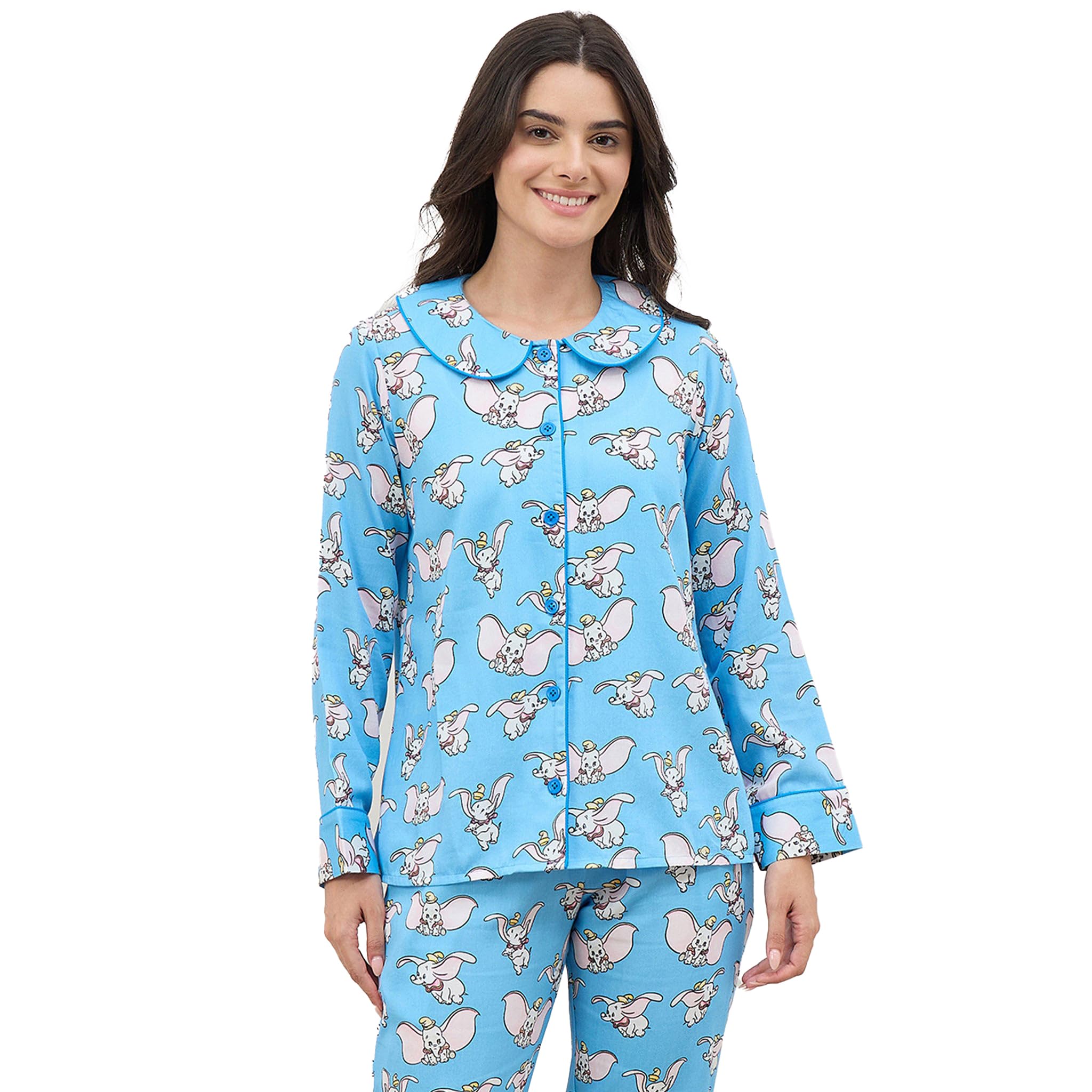 first resort Blue Dumbo Full Sleeve Night Shirt in Cotton Satin for Women by Ramola Bachchan-picture-28