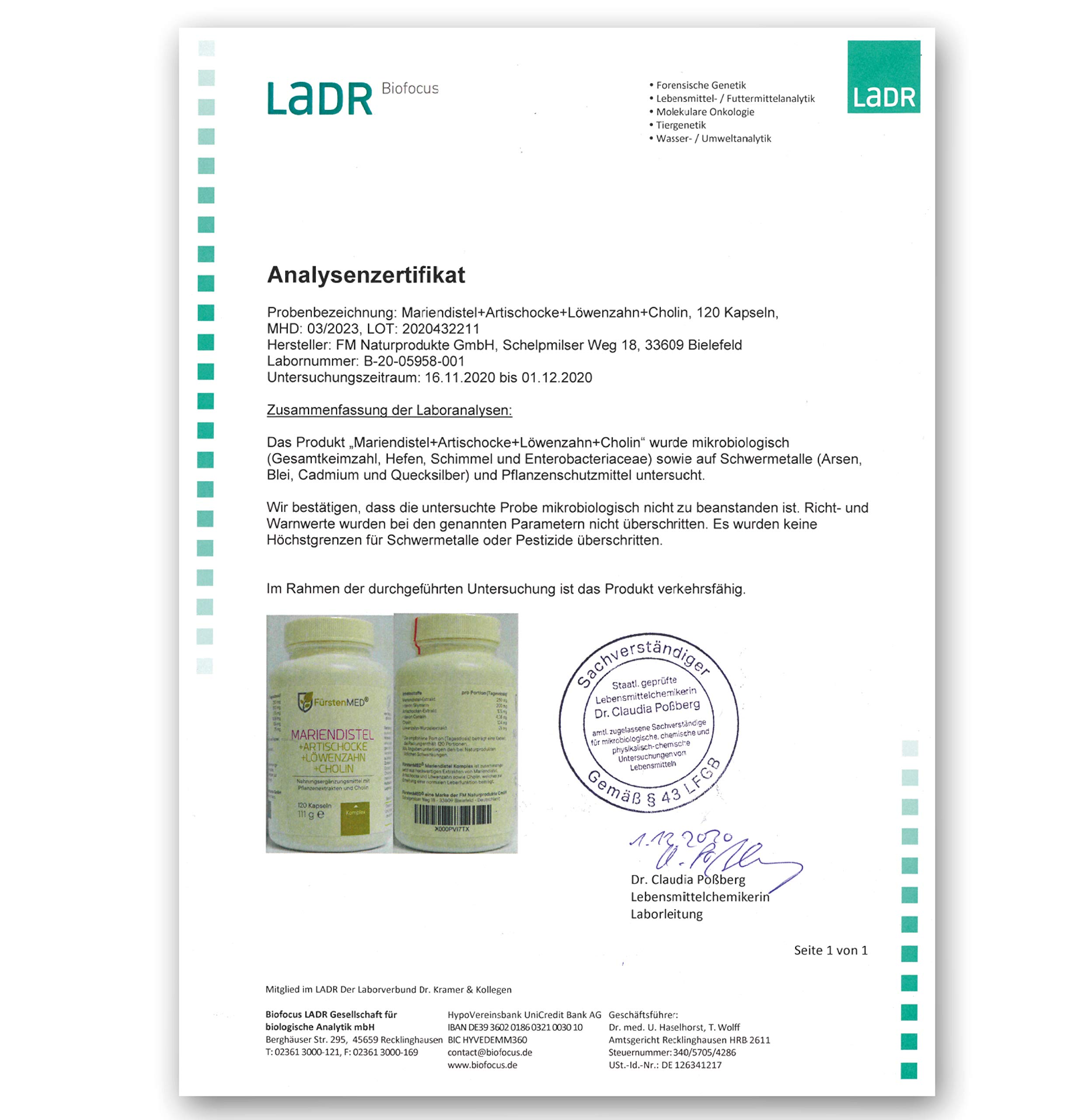 FürstenMED® Mariendistel Kapseln Hochdosiert mit Artischockenextrakt - Mariendistel Artischocke Löwenzahn und Cholin - Leber Komplex Hochdosiert mit 80% Silymarin 120 Kapseln Laborgeprüft