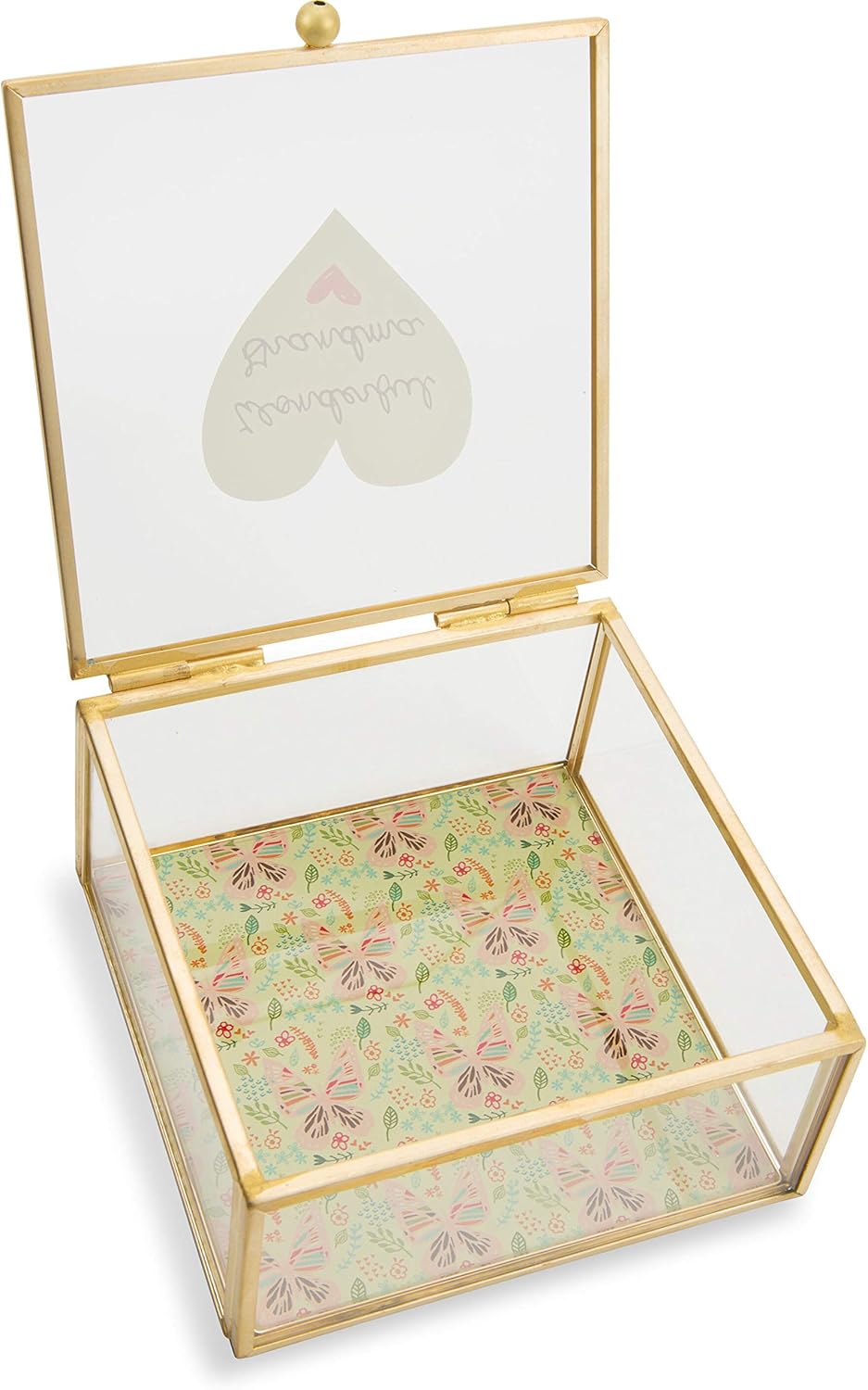 Pavilion Gift Company A Mother's Love - Wonderful Grandma Floral Glass Jewelry Box 4.25 Inch, Floral, Green