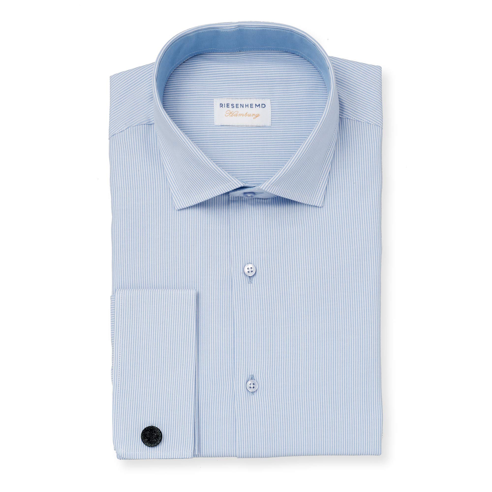 Herren-Hemd - extra Langer Arm 72 cm - Überlänge für große Männer - 100% Baumwolle - Umschlagmanschette - hellblau-weiß gestreift - in Modern Fit oder Slim Fit - Modell Rom