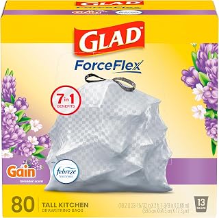GladForceFlex Tall Kitchen Drawstring Trash Bags, 13 Gal, Gain Lavender, 80 Ct (Package May Vary)