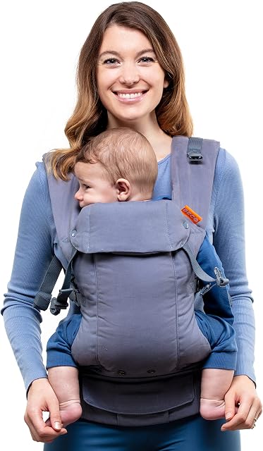 Beco Gemini Baby Carrier Newborn to Toddler - All Positions Baby Body Carrier, 100% Cotton Baby Carrier Backpack, Baby Front Carrier with Adjustable Seat, Ergonomic Baby Holder Carrier 7-35 lbs (Grey)