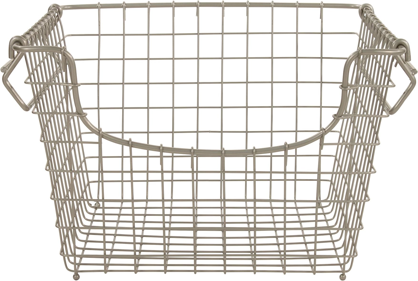 Spectrum DiversifiedScoop Stackable Basket Vintage-Inspired Steel Wire Storage Bin, Pantry & Closet Organizer, Modular Stacking System, Medium, Satin Nickel