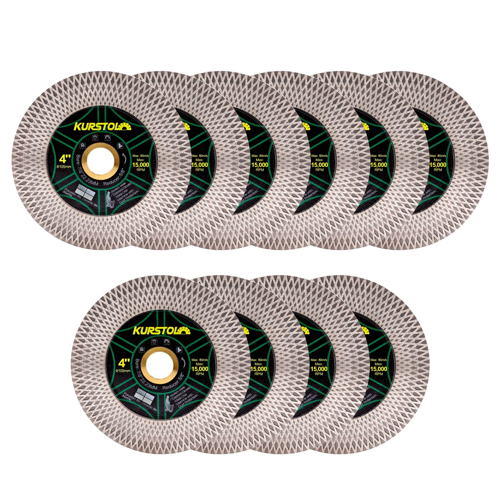 KURSTOL Tile Diamond Saw Blade -10pcs 4"/105mm Dual-Purpose Diamond Cutting Disc,Angel Grinder Blade Arbor 7/8"-5/8" for Cutting and Grinding Ceramic Tiles,Porcelain,Granite,Marble — image 1