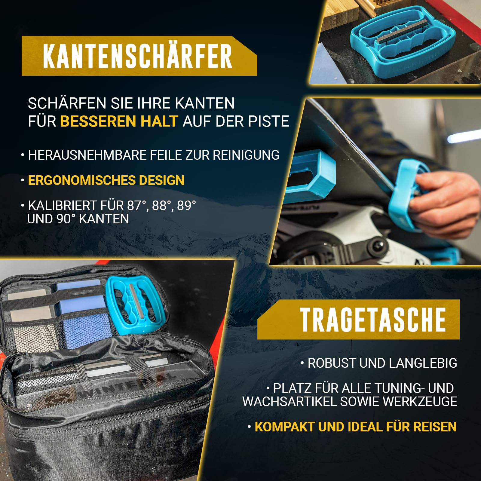Winterial Skiwachs Set, Ski Wachs Komplettset, Ski Wax, Snowboard Wachs Set mit Wachseisen, Kantenschleifer, Allwetterwachs