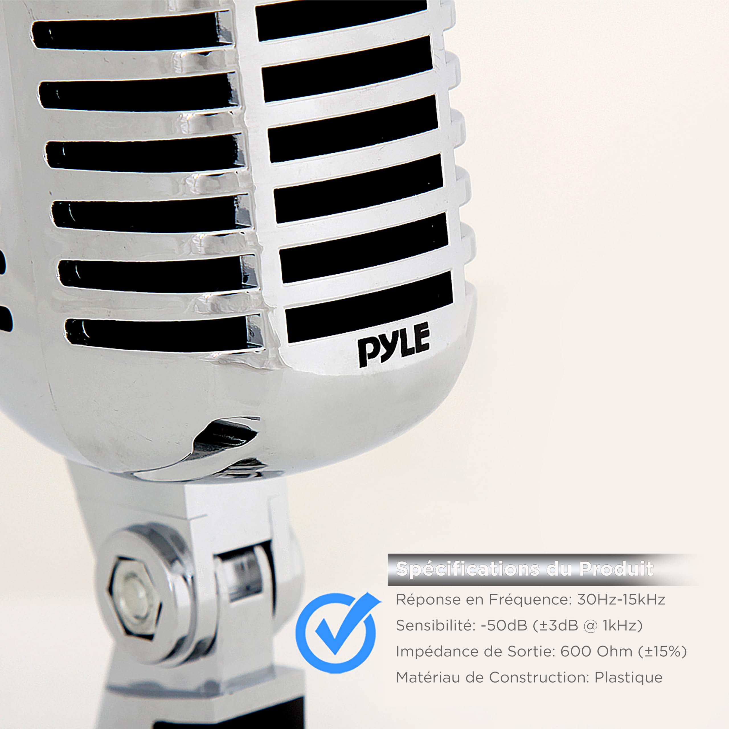 Pyle Micro - Microphone Dynamique Vocal Classique Rétro - Style Vintage Unidirectionnel Cardioïde avec Câble XLR - Compatible avec Support Universel - Performance,Enregistrement en Studio - Argent