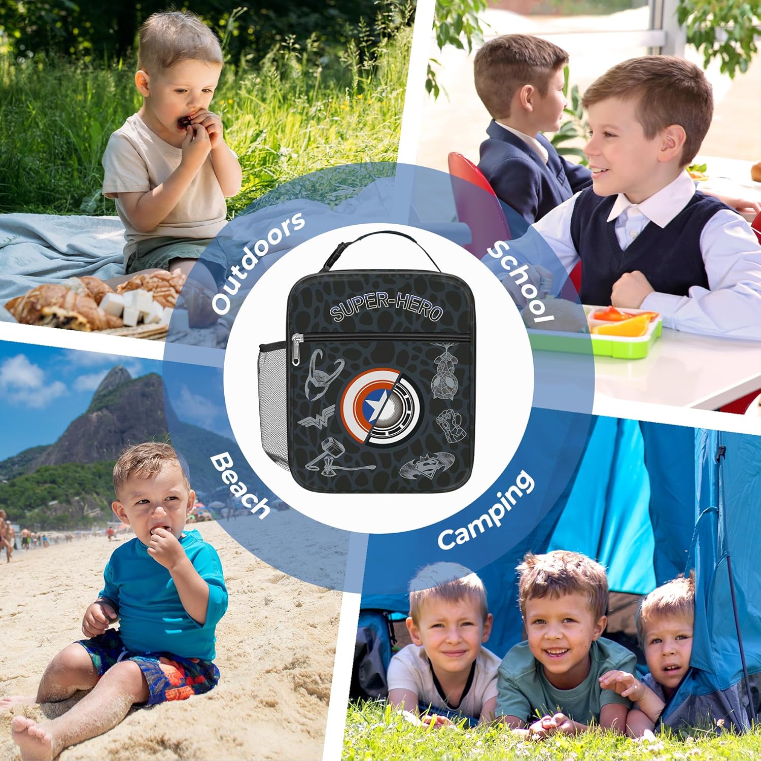 Clastyle Hero Insulated Kids Lunch Bag Large Thermal Cooler Bag for Boy Picnic School Lunch Box Tote,City Shields - Image 7