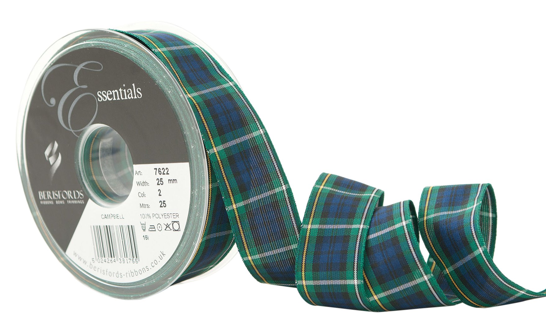 Berisfords Campbell Polyester Tartan Ribbon, 25 Mm
