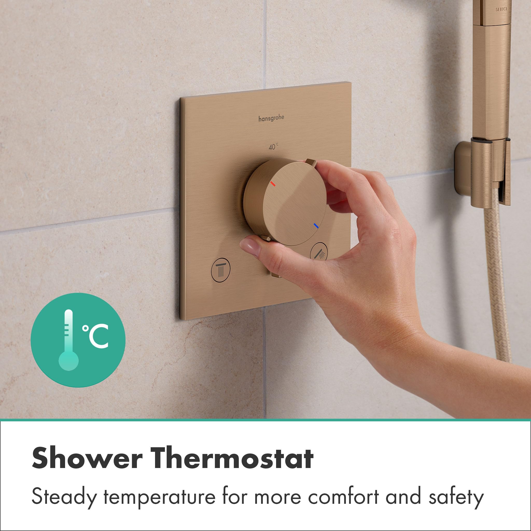 hansgrohe Ecostat Comfort E - termostat prysznicowy podtynkowy, armatura prysznicowa z blokadą bezpieczeństwa (SafetyStop) w temperaturze 40°C, termostat do prysznica, bateria mieszająca dla 2