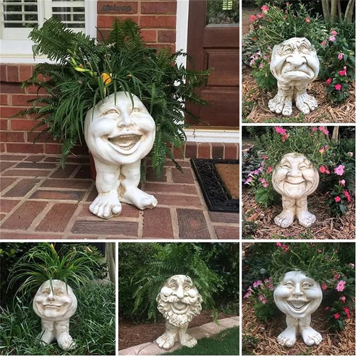 homestyles 16 in. Antique White Aunt Minnie The Muggly Statue Face Planter Holds 7 in. Pot