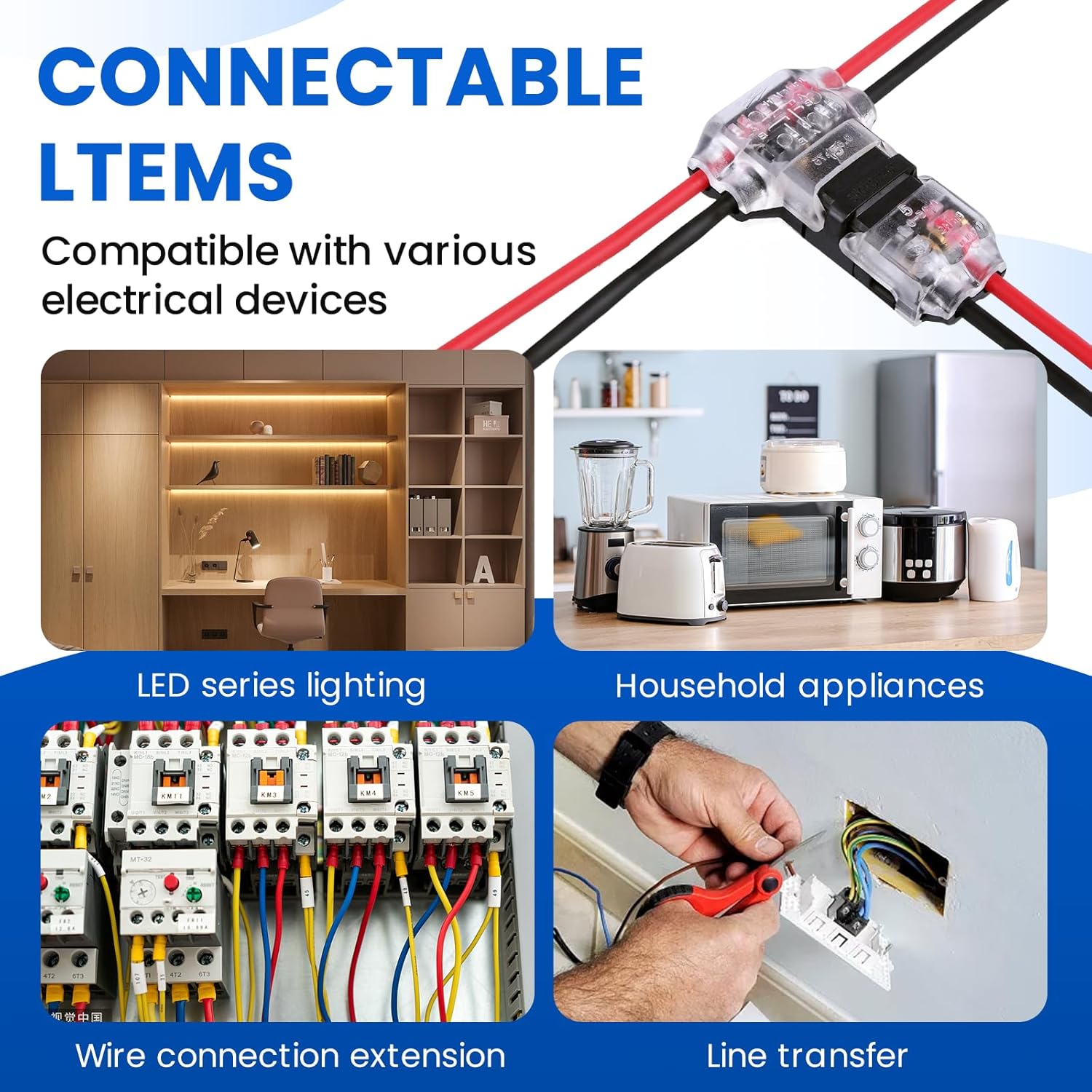 30PCS T Tap Wire Connectors for 18-22 AWG Wires, 3 Way 2 Pins Low Voltage Splice Connectors,Solderless No Wire Stripping Quick Wire Splitter Connectors, No Stripping Required