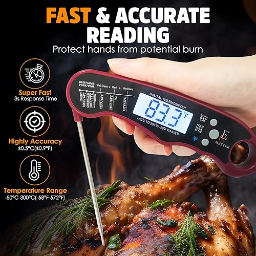 Miniatura 2 de Termómetro digital de carne para cocinar y asar a la parrilla, termómetro de caramelo, parrilla de barbacoa, sonda plegable de lectura instantánea