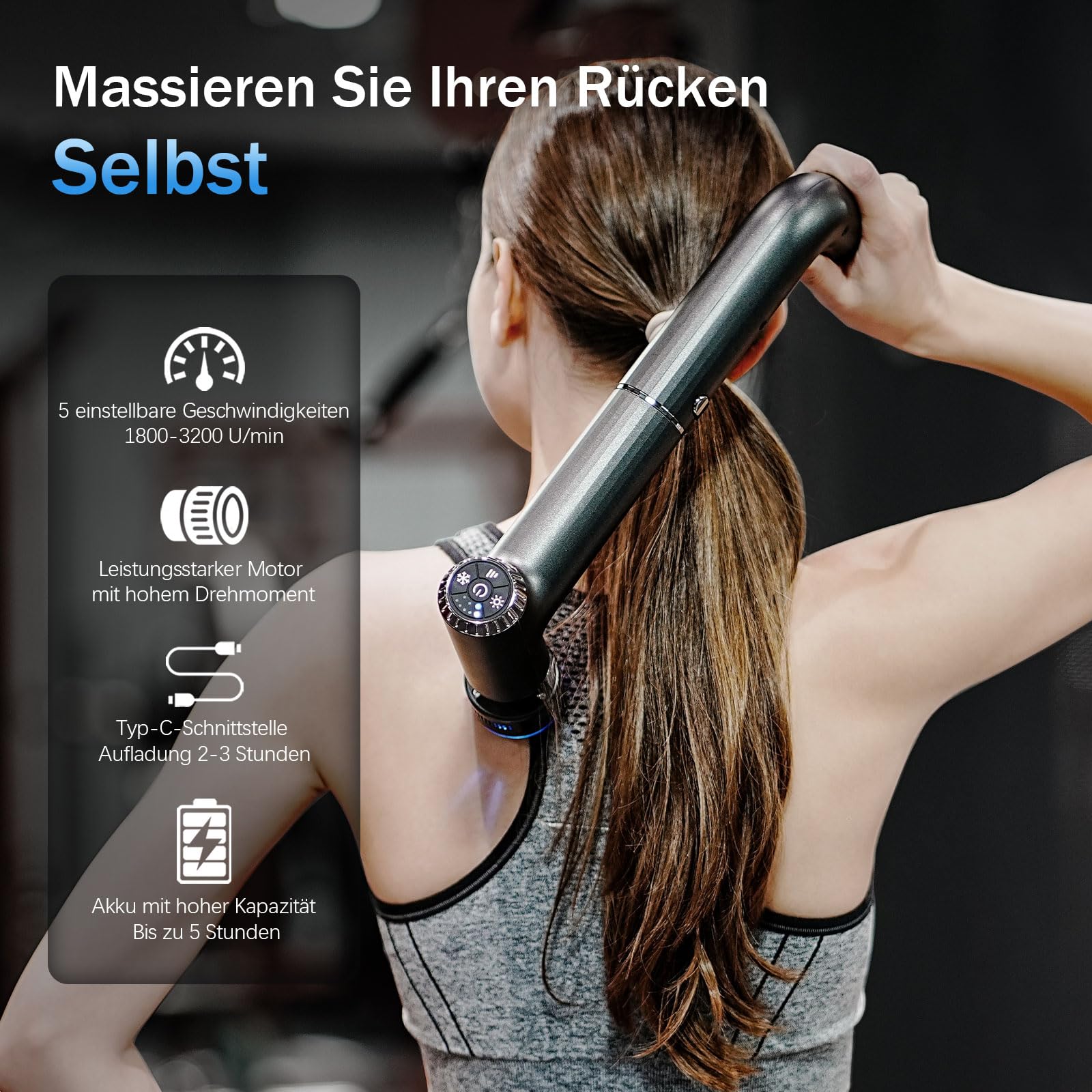 2 in 1 Massagepistole mit Wärme und Kälte, Mini Massagegerät mit Verlängertem Griff, Massage Gun mit Hitze KäLte Function,Tiefengewebe Muskel Massagegerät, 4 Köpfe & Koffer