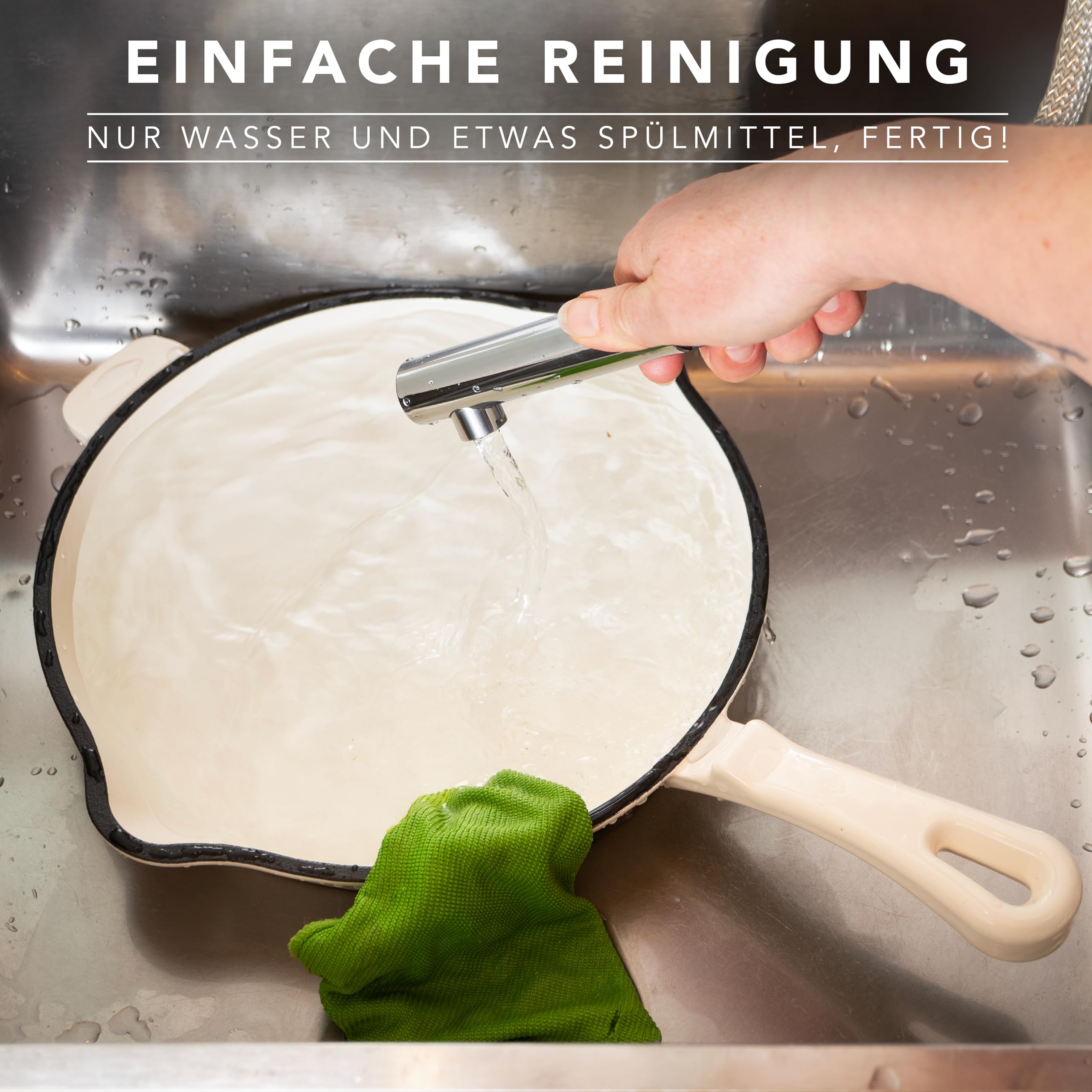 Römertopf - Padella in ghisa da 28 cm, con rivestimento smaltato, per tutti i tipi di fornelli compresi quelli a induzione, adatta al forno a 250 °C, per bistecche, patate, pesce, padelle, senza PFAS