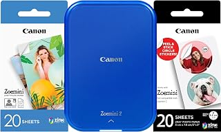Canon Zoemini 2 Printing Kit Photo Printer + Zinc Photo 20-Piece + ZP-2030 (20 Sheets) + 10 Circle Stickers (for Smartphone, USB C, Bluetooth, Mobile Printing) Navy Blue