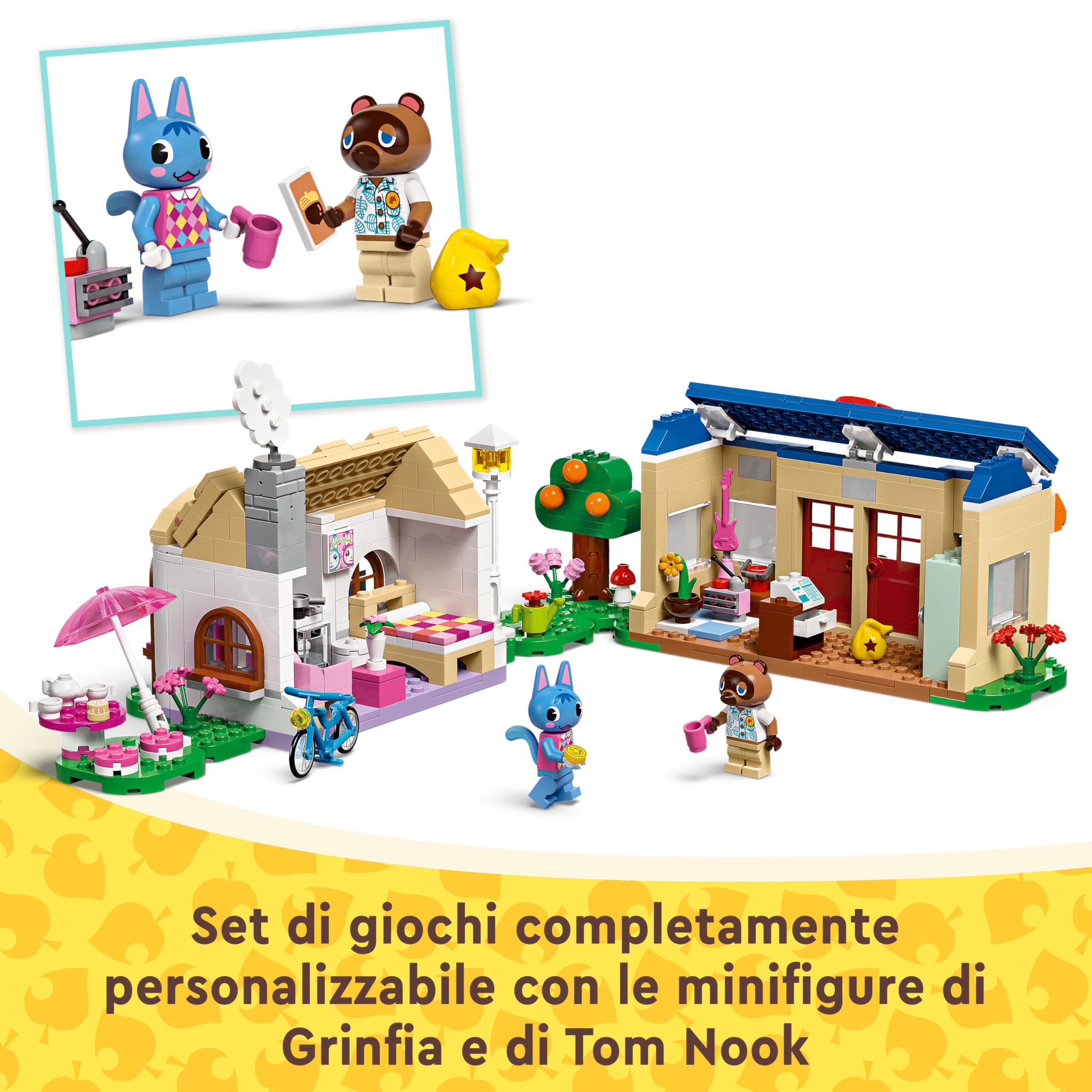 LEGO Animal Crossing Bottega di Nook e casa di Grinfia, Giochi Creativi per Bambini da 7 Anni, Modellini da Costruire di Negozio e Casa Giocattolo con 2 Personaggi della Serie di Videogiochi 77050