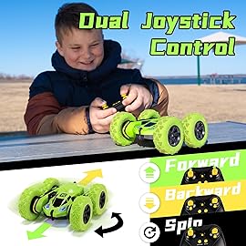 Threeking RC Stunt Cars Remote Control Car Double-Sided Driving 360-degree Flips Rotating Car Toy, Green