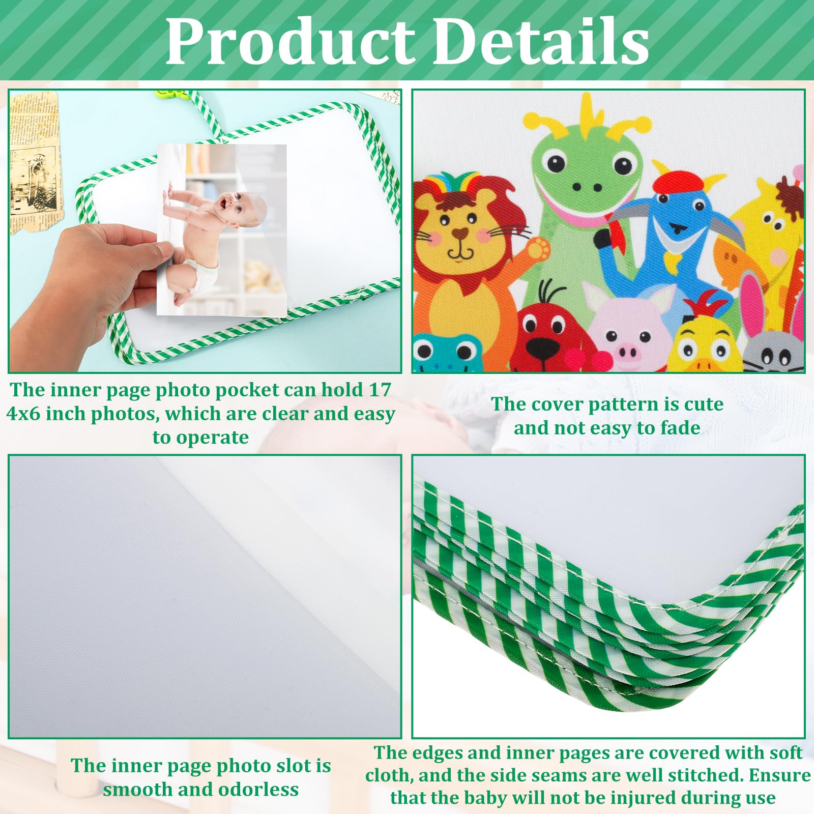 Baby Photo Album My First Photo Album Baby Memory Book Bright Color Soft Cloth Unisex Kids' Personalized Photo Albums Holds 4X6 Inch Pictures for Family Newborn Toddlers Shower(green) - Image 4