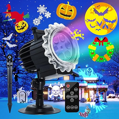 Halloween Projector Lights Outdoor, 8 Images Mode with 96 Cartoons,Waterproof Holiday Projector with Remote Control Timer for Valentine Decorations Easter Christmas Halloween Birthday Party