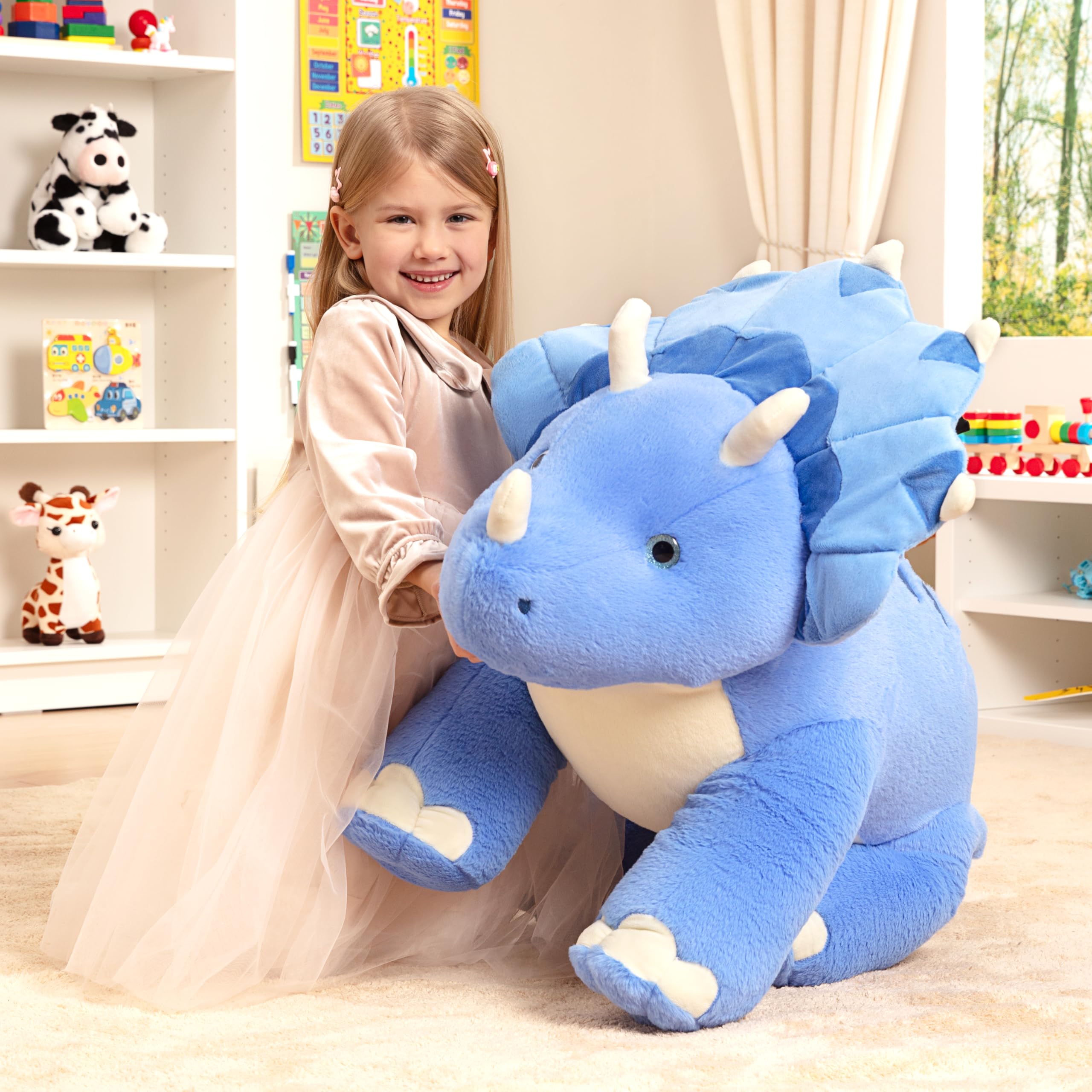 IKASA Groß Triceratops Dinosaurier Kuscheltier Riesen Stofftier,78cm Gross Plüschtier Riesige Plüsch Spielzeug,Geschenk für Kinder