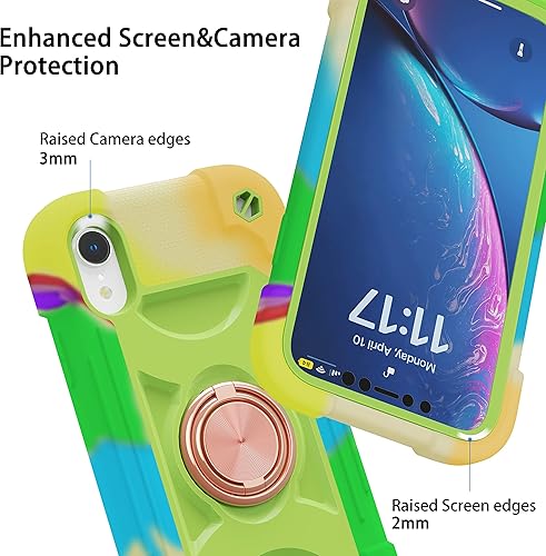 Miniatura 3 de Funda para iPhone XR de 6.1 pulgadas con soporte de anillo, con 2 protectores de pantalla de cristal, resistente a los golpes, resistente a los