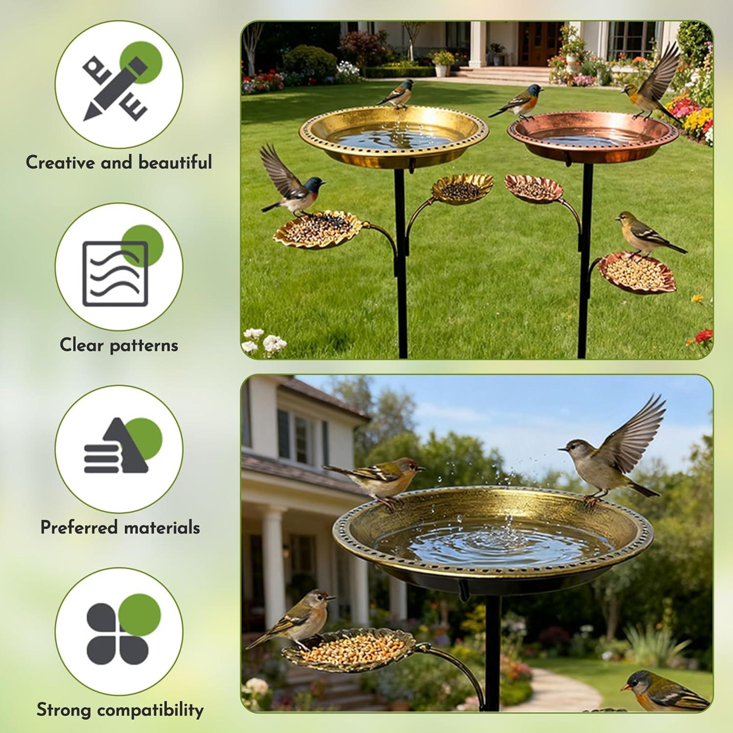 Metal Bird Bath for Outside - 36In Vintage Freestanding Birdbaths and Feeder for Outdoors with Stable Upgraded 5 Pronged Base Detachable Birdfeeder Bowl for Outdoors Garden Patio Yard Lawn Decoration