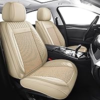 Vista 17 de Chezope - Fundas de asiento de cuero, par delantero de color beige, protectores de asiento de coche transpirables, accesorios de coche resistentes
