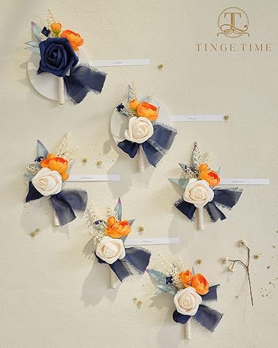 Miniatura 6 de TINGE TIME Boutonniere - Juego de 6 boutonniere de boda para hombre, Boutonniere para novio, novio y padrino, juego para baile de graduación, boda,