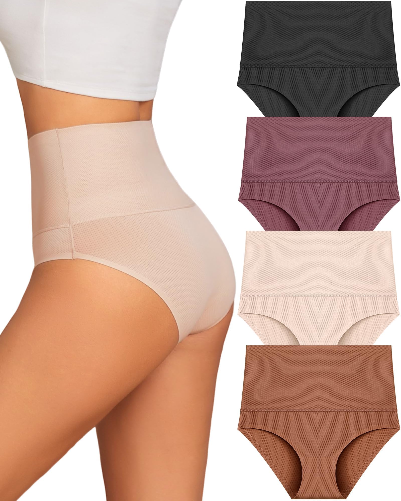 READY TO LOVE Unterhosen Damen Große Größen Seamless Slips Damen Hohe Taille Nahtlose Taillenslip High Waist Unterwäsche Frauen No Show Slip Pantys Atmungsaktiv Nahtlos Slips Mehrpack 4er Pack S-3XL