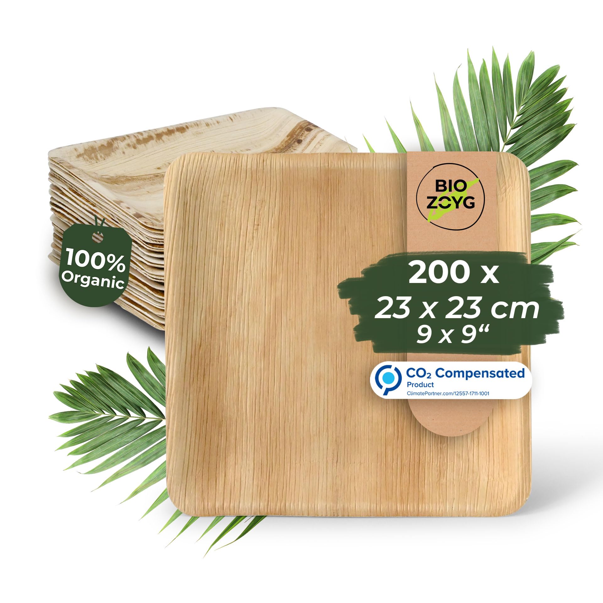 BIOZOYG Palmware wysokiej jakosci naczynia z lisci palmowych I 200 sztuk talerzy z lisci palmy prostokatne 23 x 23 cm I Bio naczynia jednorazowe biodegradowalne naczynia imprezowe jednorazowego uzytku naczynia do wyrzucania