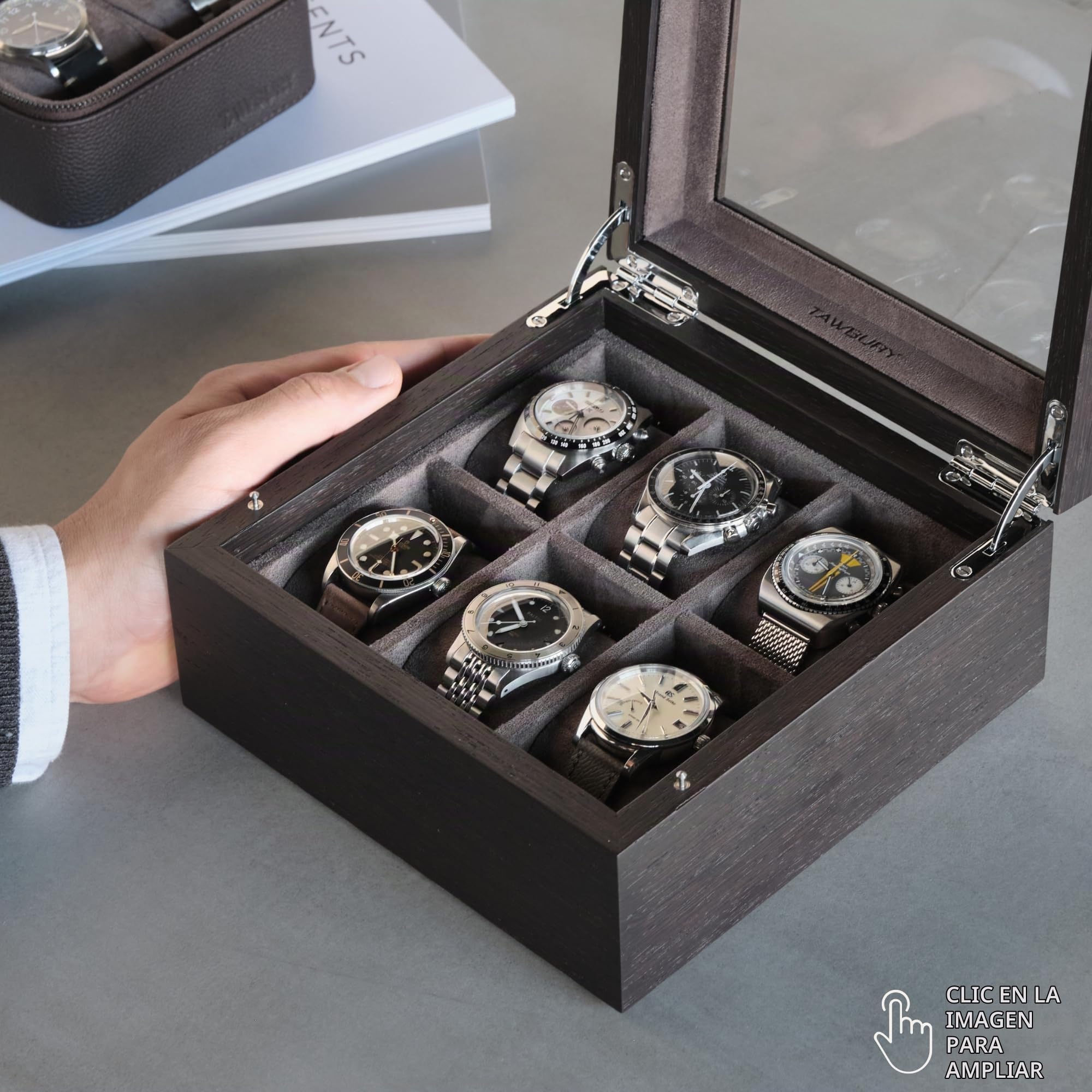 TAWBURY Caja organizadora de relojes de madera para hombre, cajas de reloj de madera para hombres, cajas de reloj para hombres, organizador de caja de reloj de 6 ranuras, caja de reloj para hombre