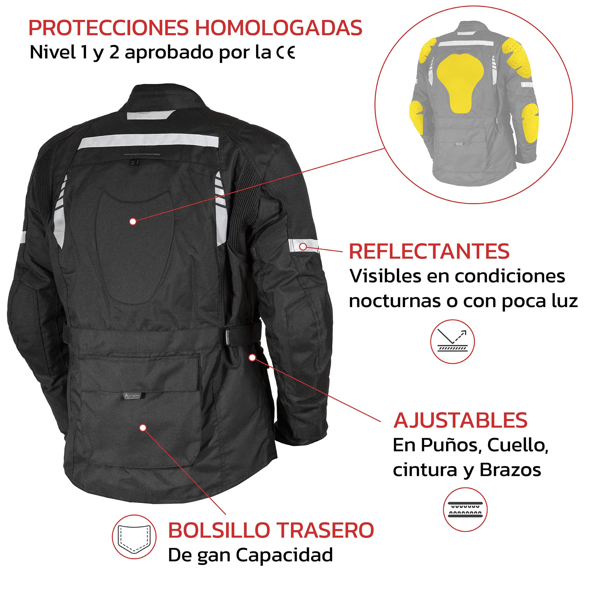 ARISTA CHAQUETA DE MOTO BLACK TOURING CORDURA