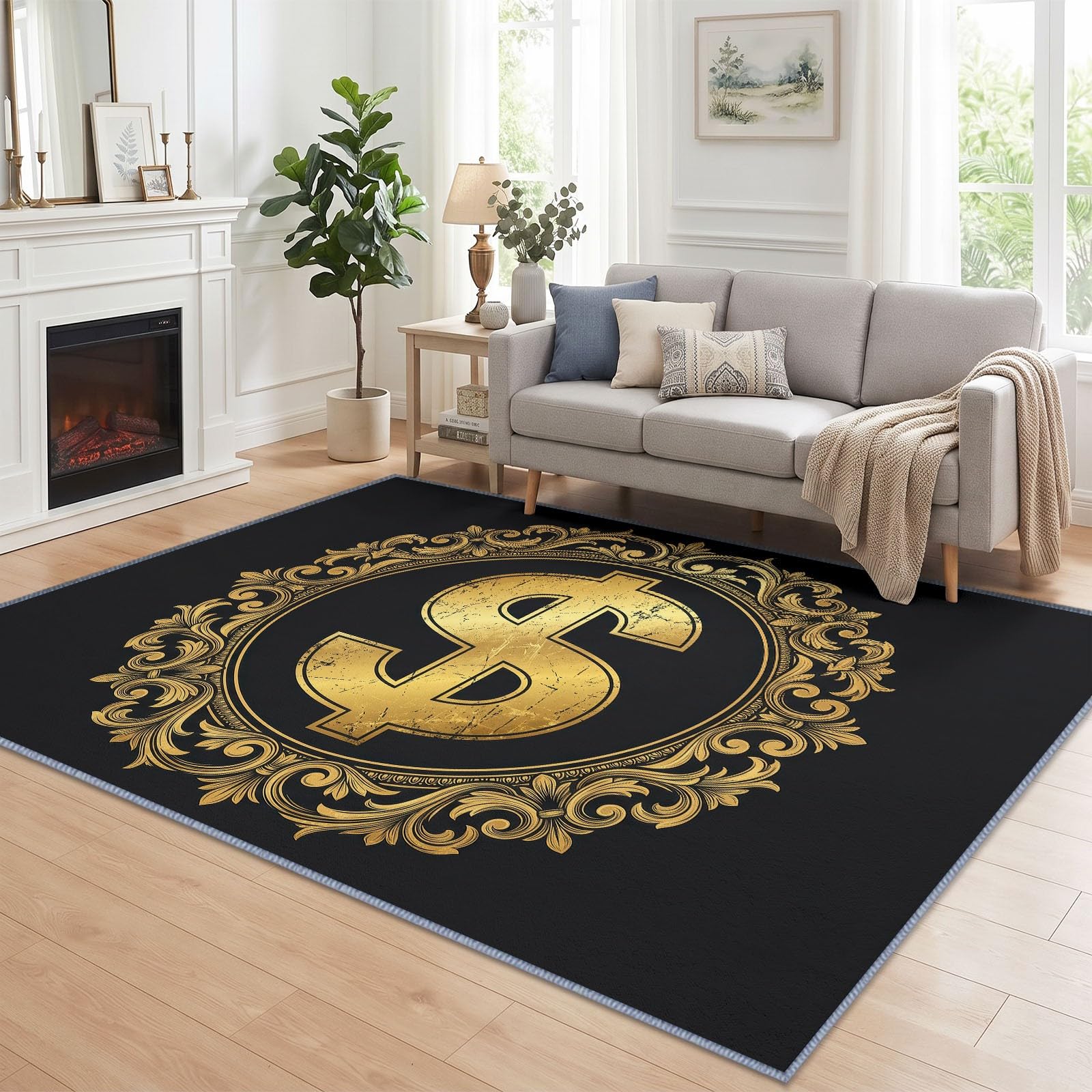 Générique Tapis Lavable Dollar Américain Arabesque,140x200 cm
