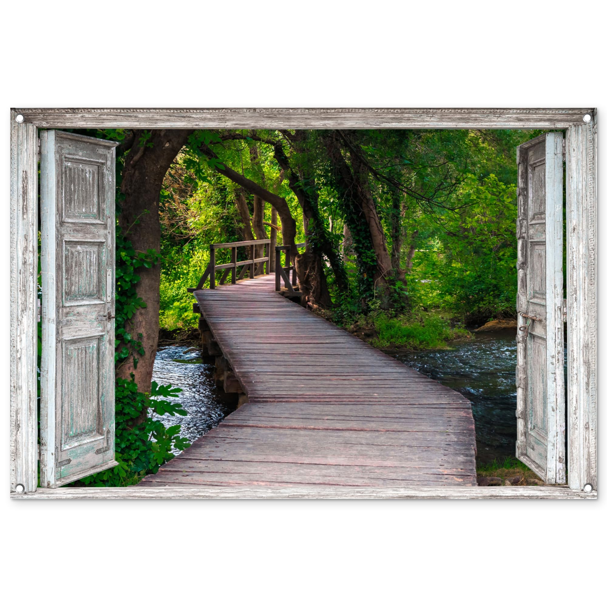 MuchoWow© Garden Decor 47"x31" / 120x80 cm Balcony Accessories Outdoor Decorations Posters Wall Art For Gardens Outside Poster Decoration Bridge - Forest - Vista