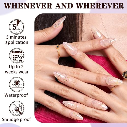 Miniatura 4 de Uñas cortas a presión de almendra, hechas a mano, con diseño de estrellas nude, ajuste supremo y naturales, uñas postizas reutilizables con mini
