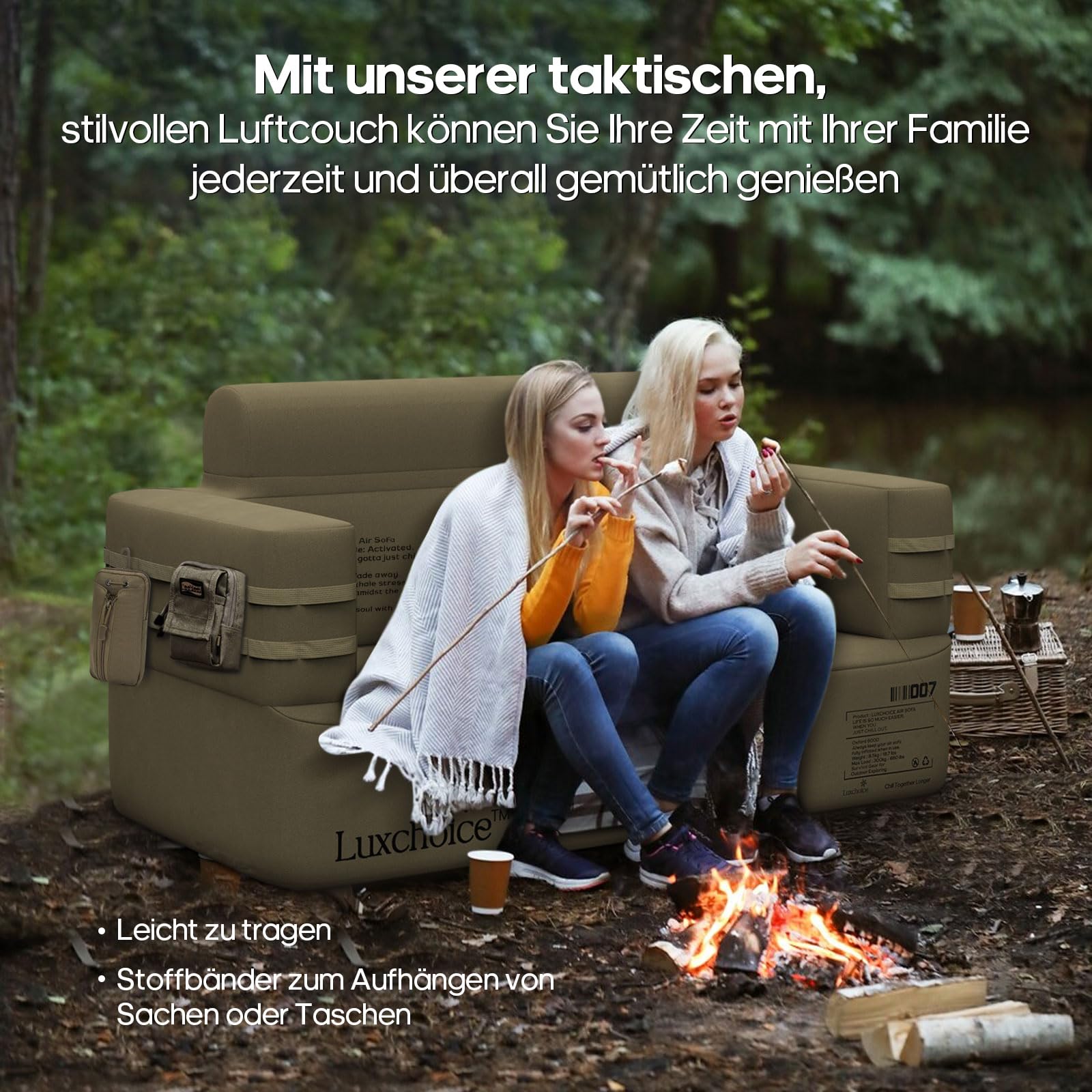 Luxchoice Aufblasbares Sofa Camping Luftsofa Camping Aufblasbar Couch Inflatable Outdoor Air Sofa mit Rücken Armlehne und Tragbare Pump