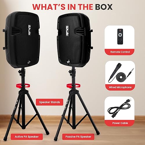 Miniatura 4 de Powered PA Speaker System Active & Passive Bluetooth Loudspeakers Kit with 8 Inch Speakers, Wired Microphone, MP3/USB/SD/AUX Readers, Speaker