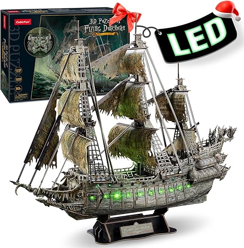 CubicFun Rompecabezas 3D para adultos, LED verde holandés volador, 360 piezas de barco pirata, artes y manualidades para adultos, regalos para