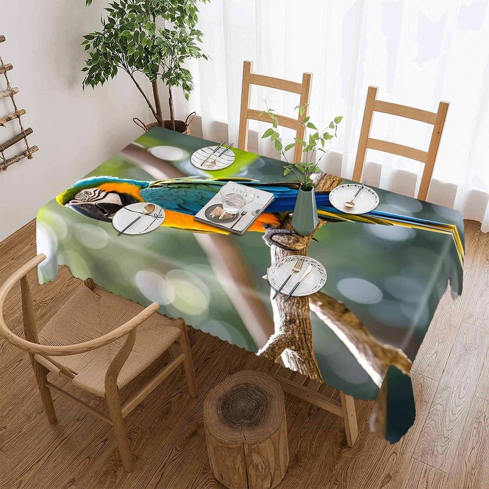 LZQPOEAS Parrot Tablecloth Rectangle Table Cloth Decorative Fabric Table Cover Waterproof Seasonal Table Cover Wrinkle Resistant Washable Table Cloth for Party Picnic Dinner Decor 60"x86"