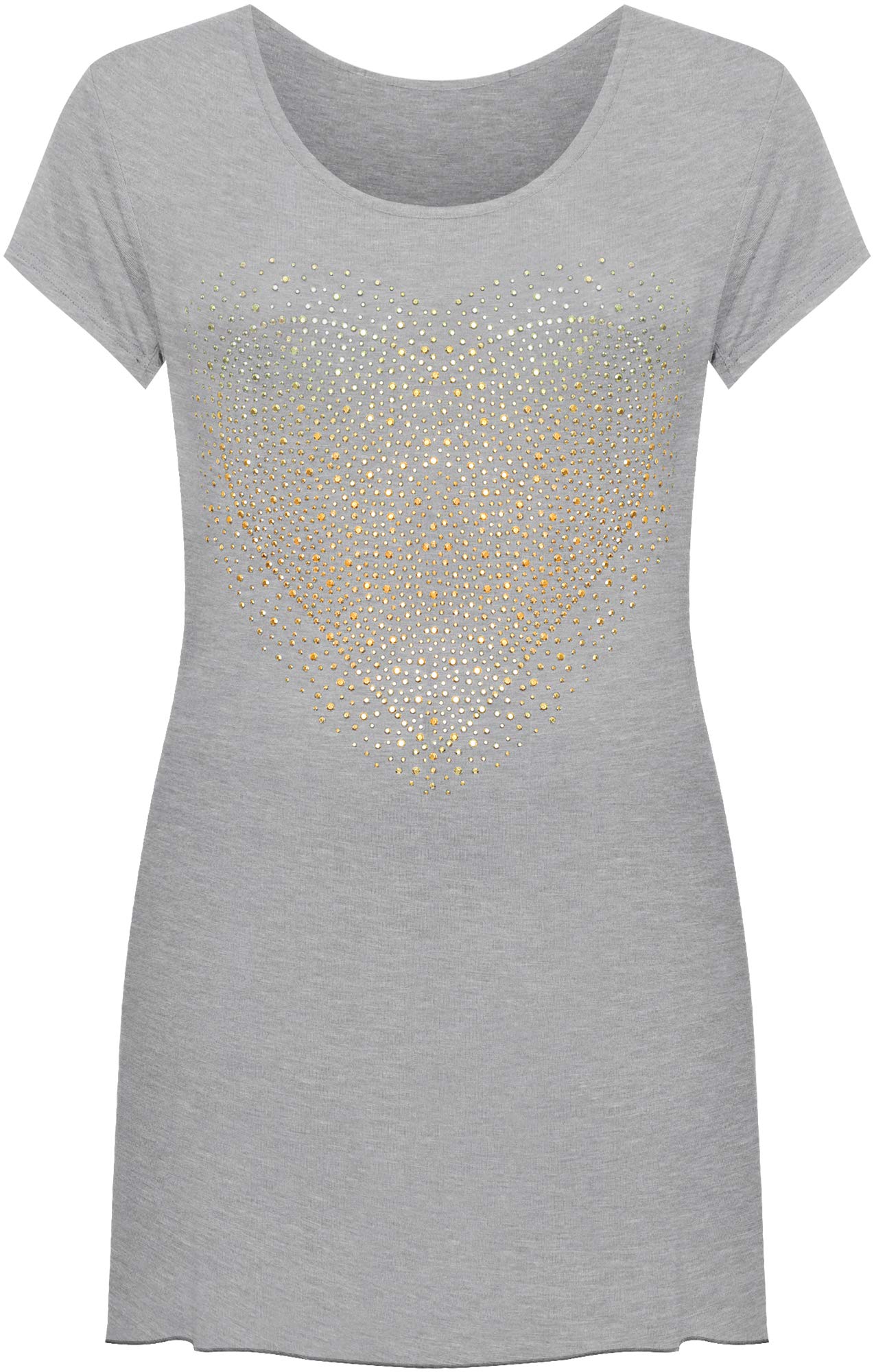 WearAll Womens Plus Size Heart Stud Hanky Hem Ladies Short Sleeve Long Top - Grey - 16