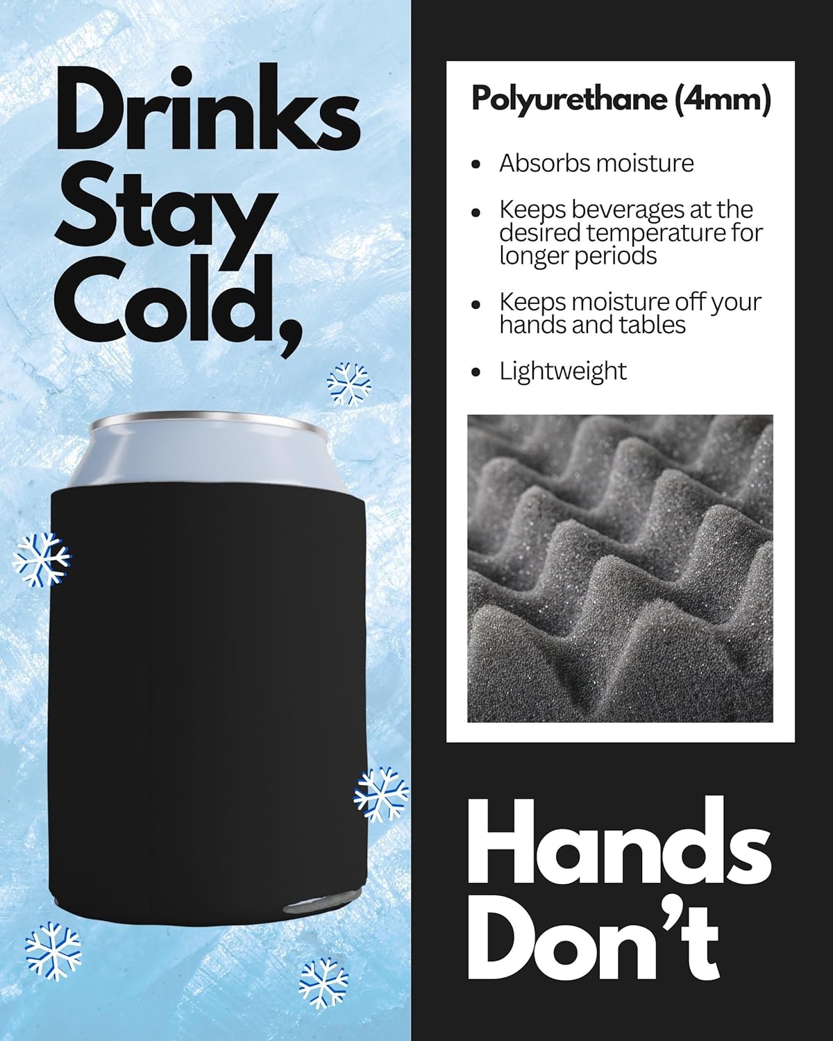 PartyPrints 100 Pack Black Blank Can Cooler Sleeves, Customizable Bulk Insulated Foam for Beer, Collapsible Plain Drink Holder, Cold Soda Insulator, 12oz Regular, 16oz Tall Cans