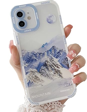 JANDM Compatible with iPhone 12 Mini Case, Romantic Mountain Sunset Clouds Moon Night Scenery Lovely Case Soft Shockproof Camera Protective Cute for Women Girls Case for iPhone 12 Mini -White