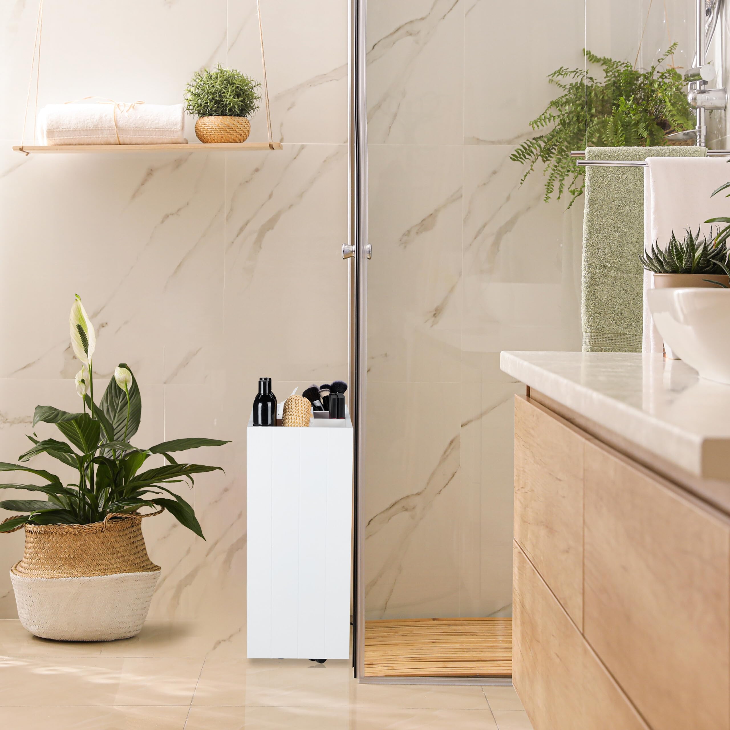 Relaxdays Carrito Auxiliar Estrecho, Especias y Cosméticos, 55x38,5x23 cm, Carro Multiusos Cocina, Baño, Oficina, Blanco