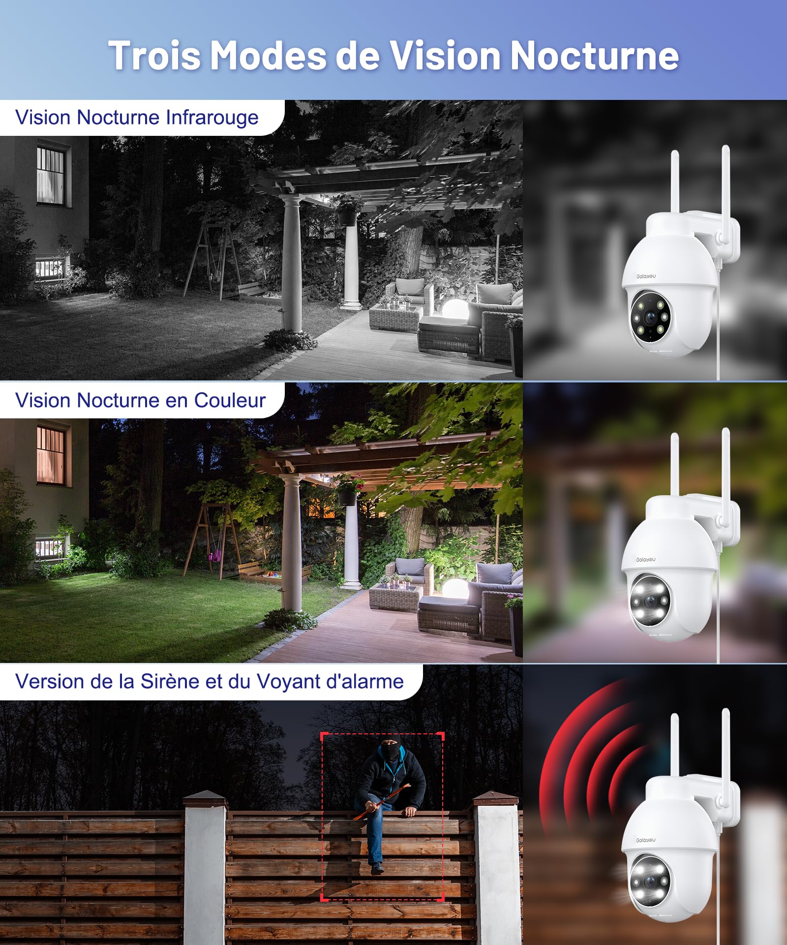 GALAYOU 2k Camera Surveillance WiFi Exterieure PTZ, Caméra de Surveillance Extérieur 360° Étanche, Vision Nocturne en Couleur, Suivi Intelligent, Alerte instantanée, Alexa Y4 2p