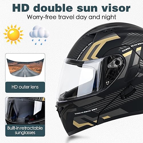 Miniatura 4 de Cascos modulares de motocicleta Bluetooth, aprobado por DOT, casco de motocicleta de doble visera, con altavoces duales y micrófono, para adultos,