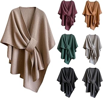 Womens Knit Open Front Cardigan Classic Shawls Wrap Scarf Large Soft Cross Cloak Poncho Wraps Coats