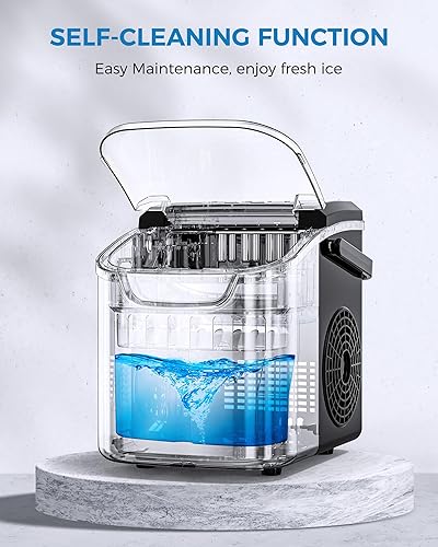 Miniatura 15 de COWSAR Máquina de hielo portátil con autolimpieza, 26.5 libras/24 horas, 6 minutos/9 piezas, cuchara de hielo y cesta, máquina de hielo de mano