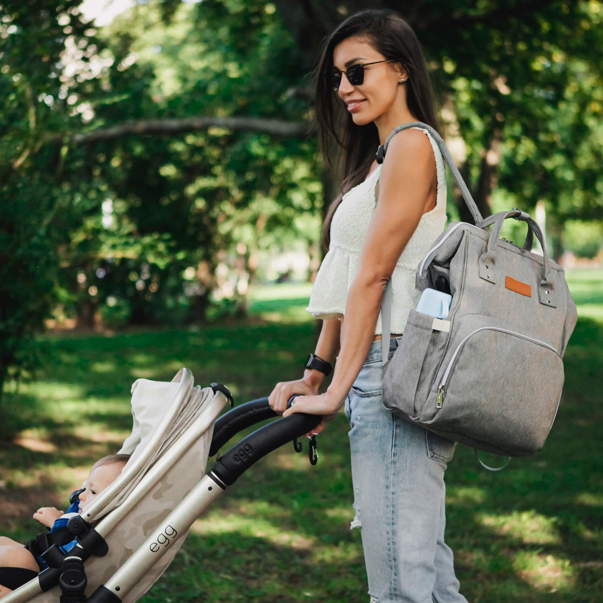 Mochilas de Pañales para Bebé, Maternal Bolso Multifuncional con USB de Viaje, Gran Capacidad, Impermeable (Gris)