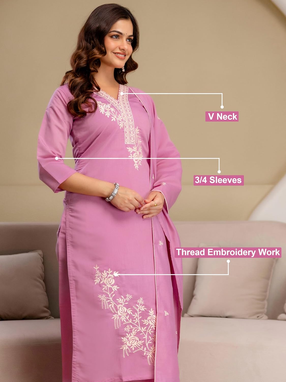 TRENDMALLS Women’s Chanderi Cotton Embroidery Sequence Work Summer Kurta Pant with Dupatta Set